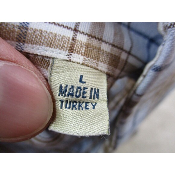 Peter Millar Shirt Adult Large Blue Brown Plaid Button Up Linen Cotton Mens - Picture 13 of 13